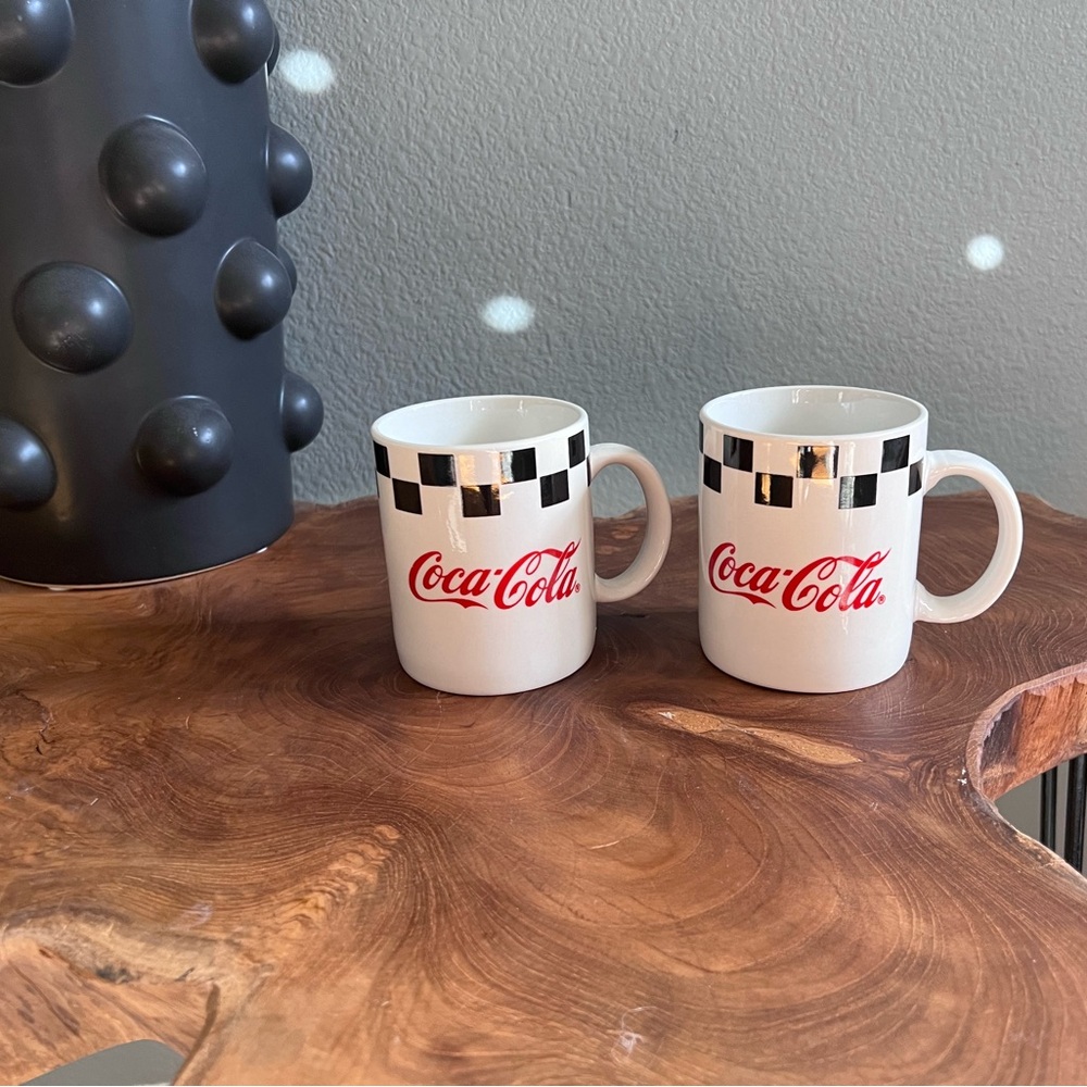 Vintage 1996 Coca-Cola checkered mug set of 2